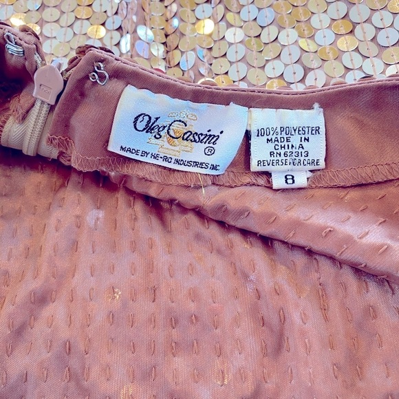 Vintage Oleg Cassini Open Back Rose Gold Sequin Evening Gown 90s Formal Size 8 - Picture 3 of 8